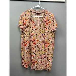 EVRI Blouse Women 3X Floral V-Neck Smocked Flutter Sleeve Boho Rayon Top